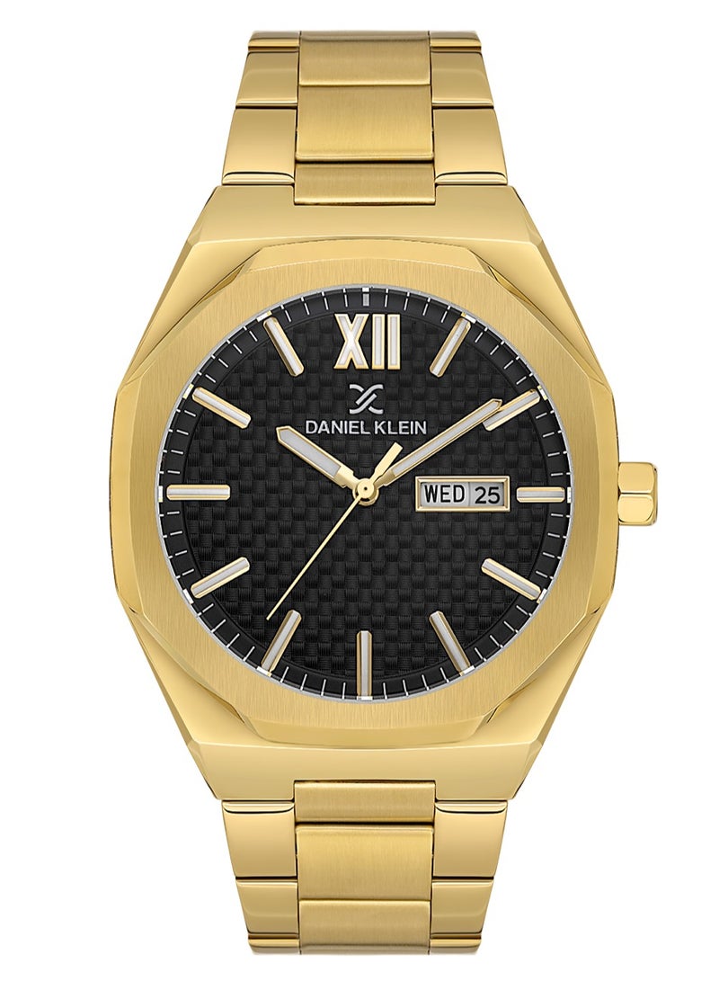 دانيل كلاين ساعة رجالية ستانلس ستيل | هيكل من سبيكة ذهبية | تناظري | قرص أسود دائري منقوش | حركة كوارتز يابانية | فاخرة | مقاومة للماء حتى عمق 50 مترًا - Image 1